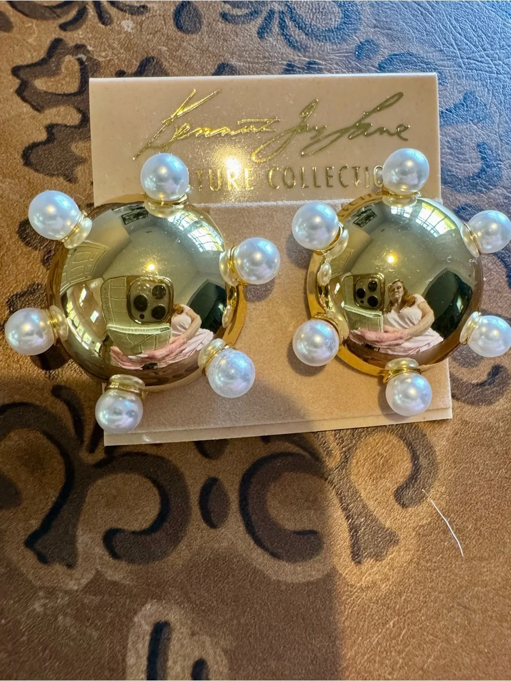 Kenneth Jay Lane Gold and Pearl Orb Earrings - Picture 3 of 5